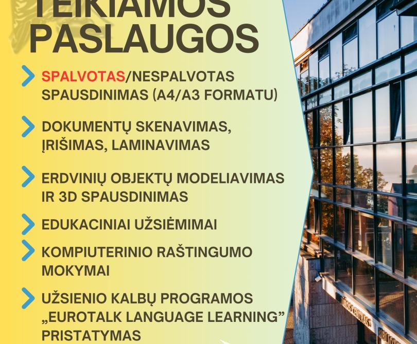 Bibliotekos Inovacijų ir mokymo centre teikiamos paslaugos