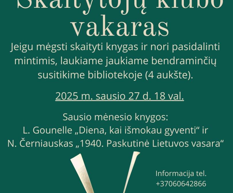 Skaitytojų klubo vakaras sausio mėnesį 